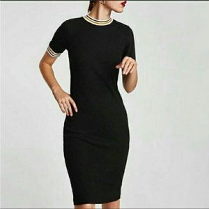 ZARA Black Ribbed Midi T Shirt Dress